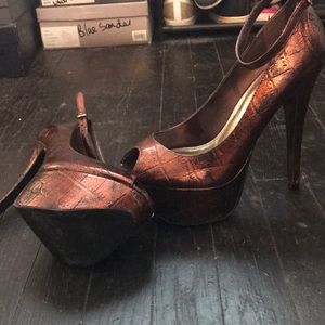 Bronze Peep Toe w/ Ankle Strap